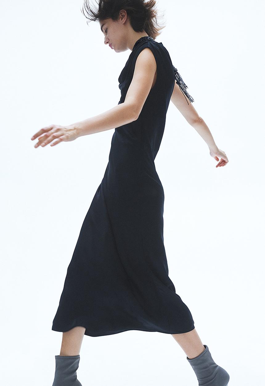 H&M - Draped satin dress - black