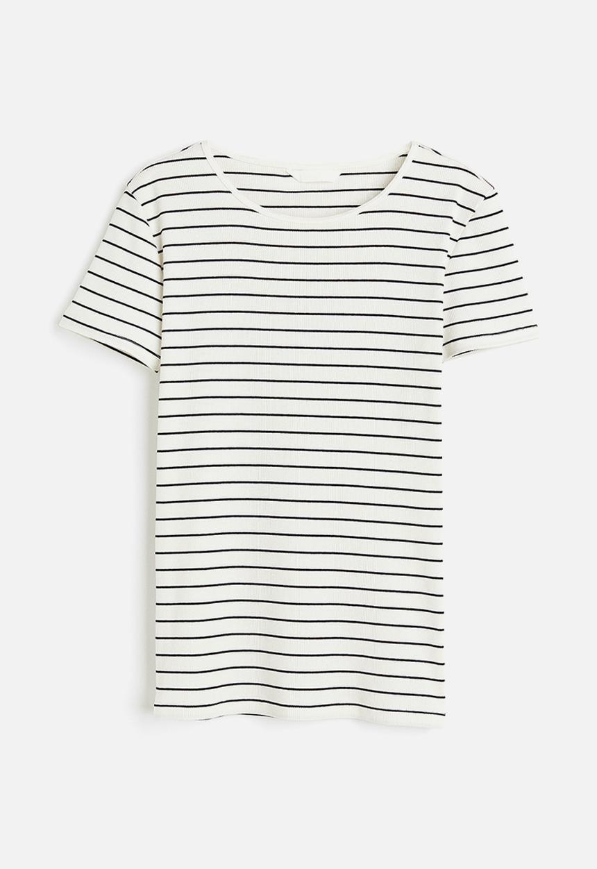 H&M - Ribbed t-shirt - white, multi