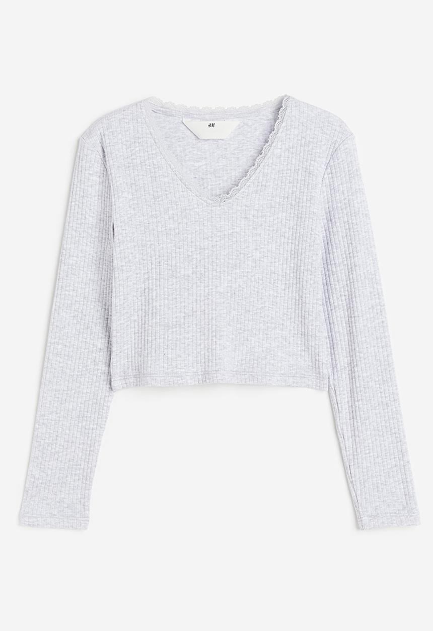 H&M - Ribbed cotton jersey cropped top - grey
