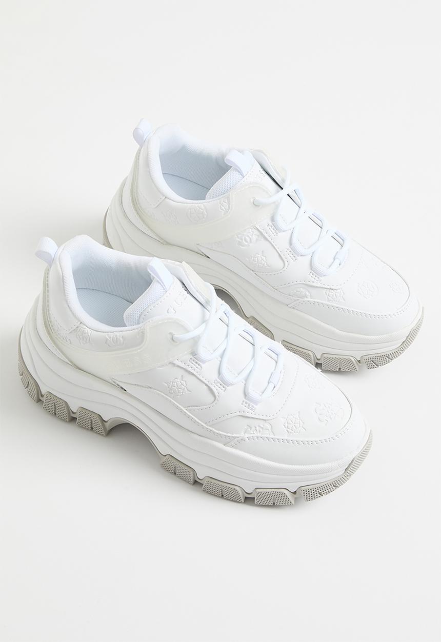GUESS - Small peony embossed nappa sneaker - white