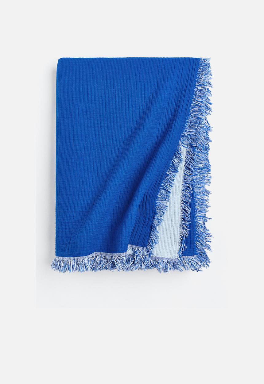 H&M - Fringed cotton muslin bedspread - blue
