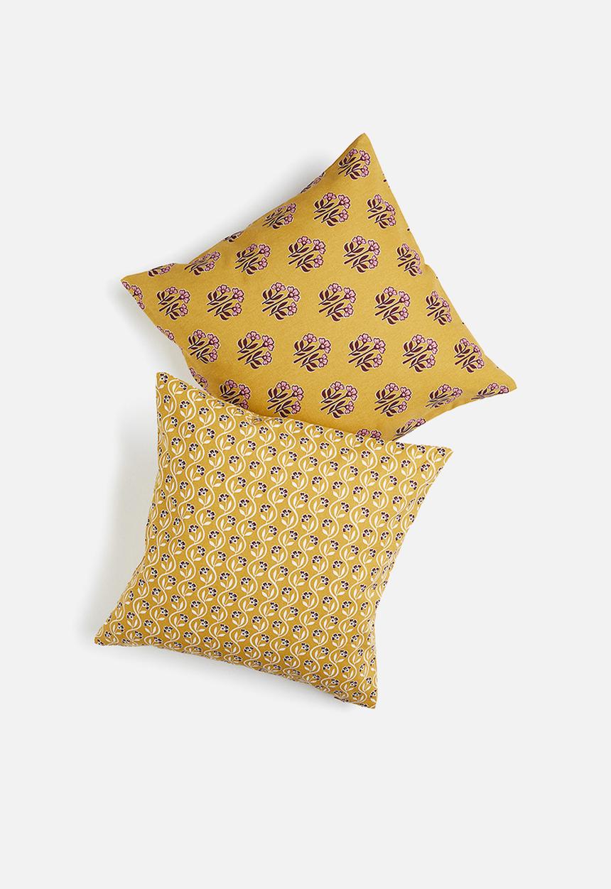 H&M - 2-pack printed cushion covers - yellow,multi