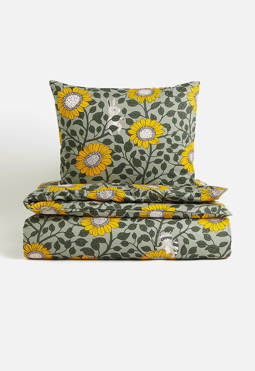 H&M - Patterned single duvet cover set - green,multi