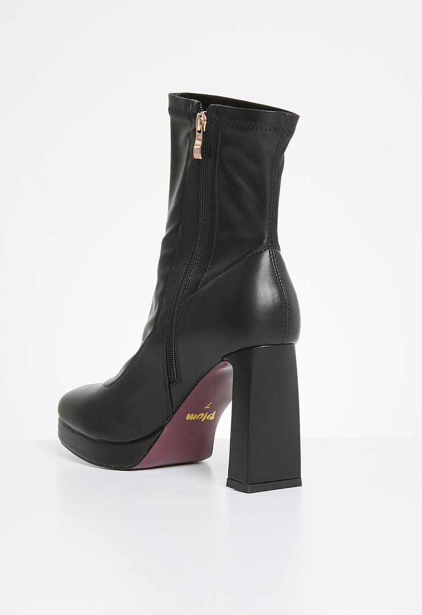 Plum - Staida block heel ankle boot - black