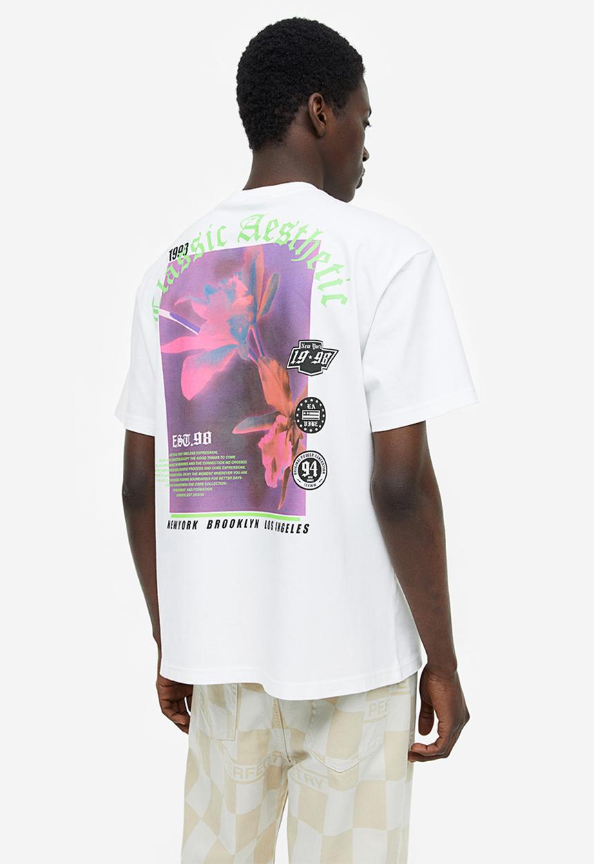 H&M - Loose fit printed t-shirt - white 