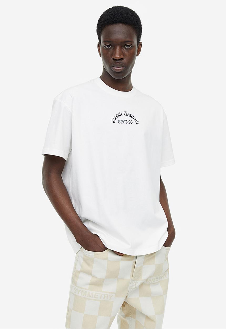 H&M - Loose fit printed t-shirt - white 