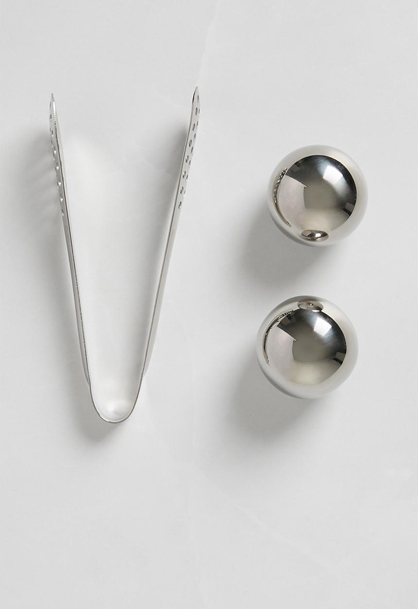 Sixth Floor - Spherical ice balls & tongs combo - sliver 