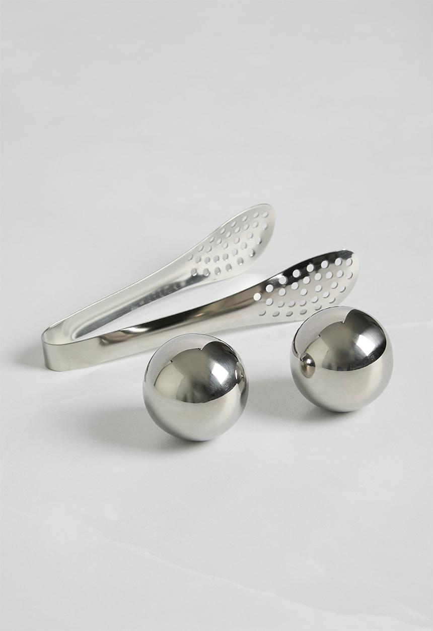 Sixth Floor - Spherical ice balls & tongs combo - sliver 