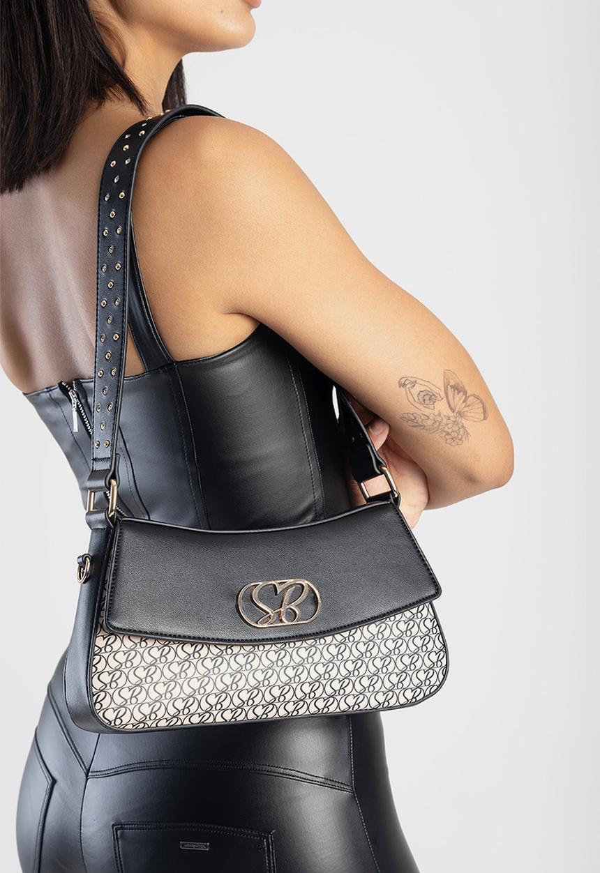 SISSY BOY - Get printed shoulder bag - black & beige