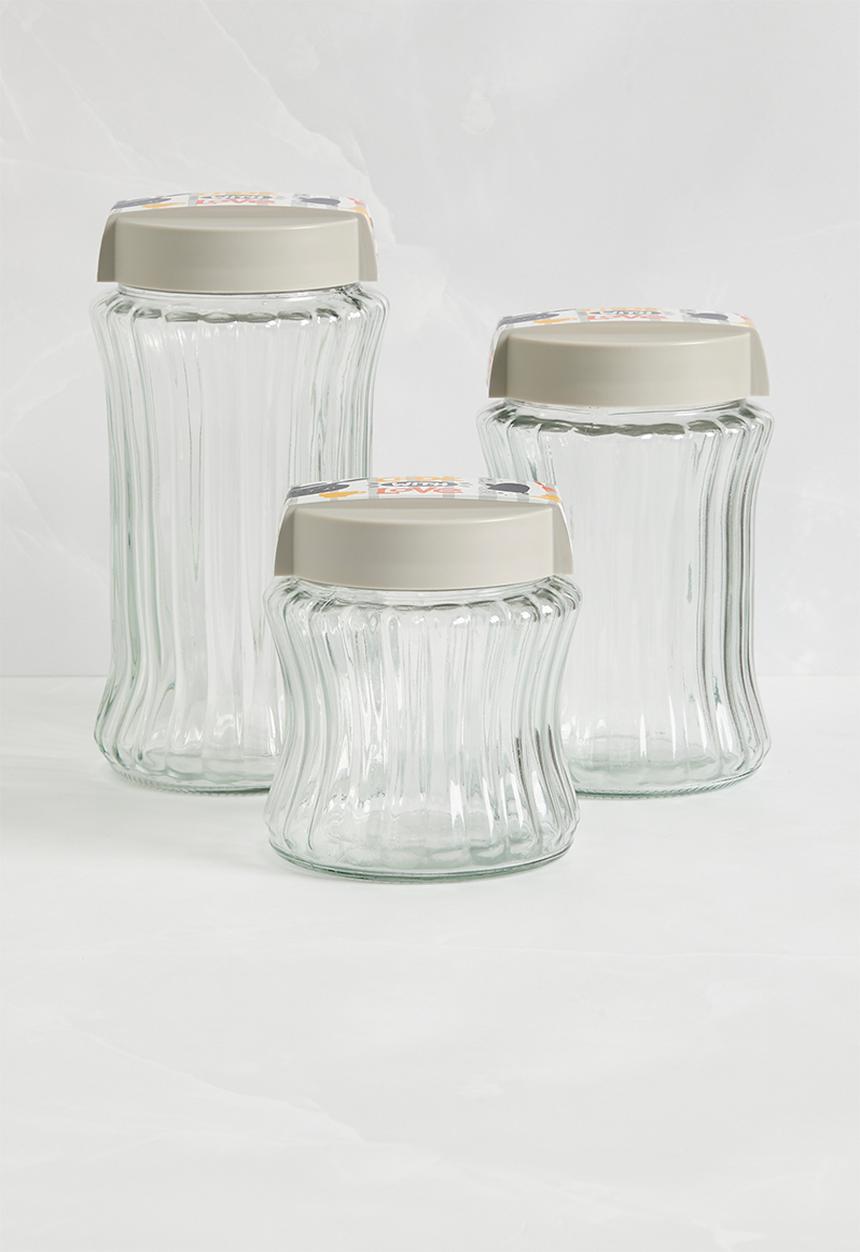 Excellent Houseware - Ribby glass storage set of 3 - clear