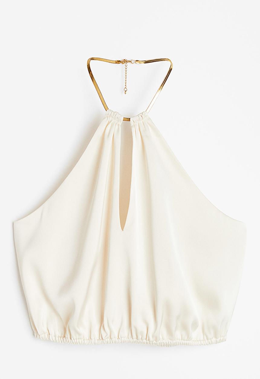 H&M - Chain-detail halterneck top - white