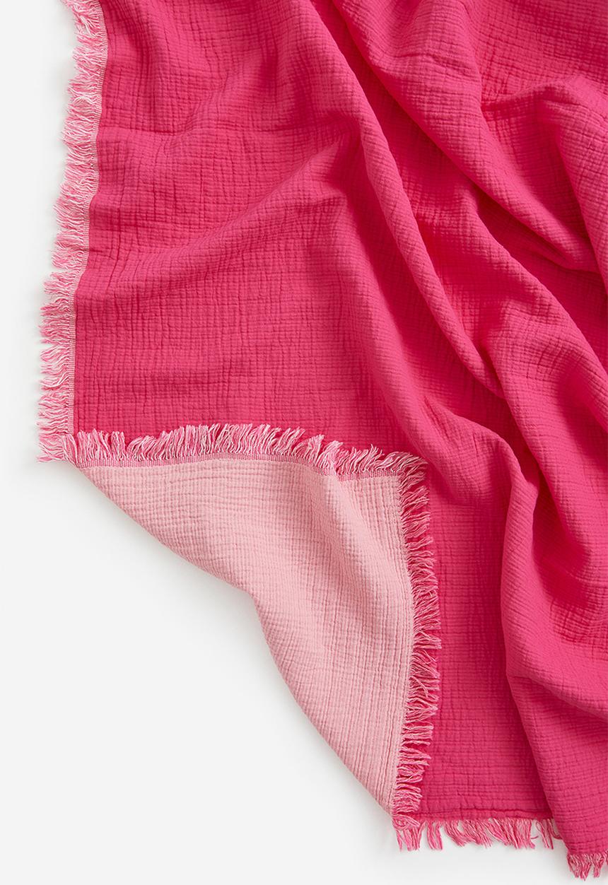 H&M - Fringed cotton muslin bedspread - pink