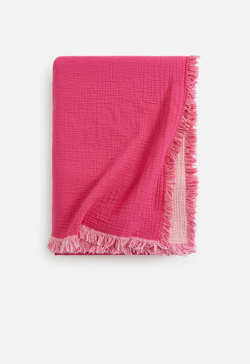 H&M - Fringed cotton muslin bedspread - pink
