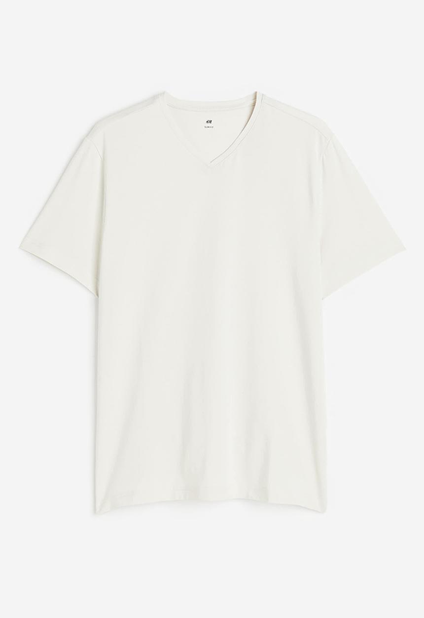 H&M - Slim fit v-neck T-shirt - light beige