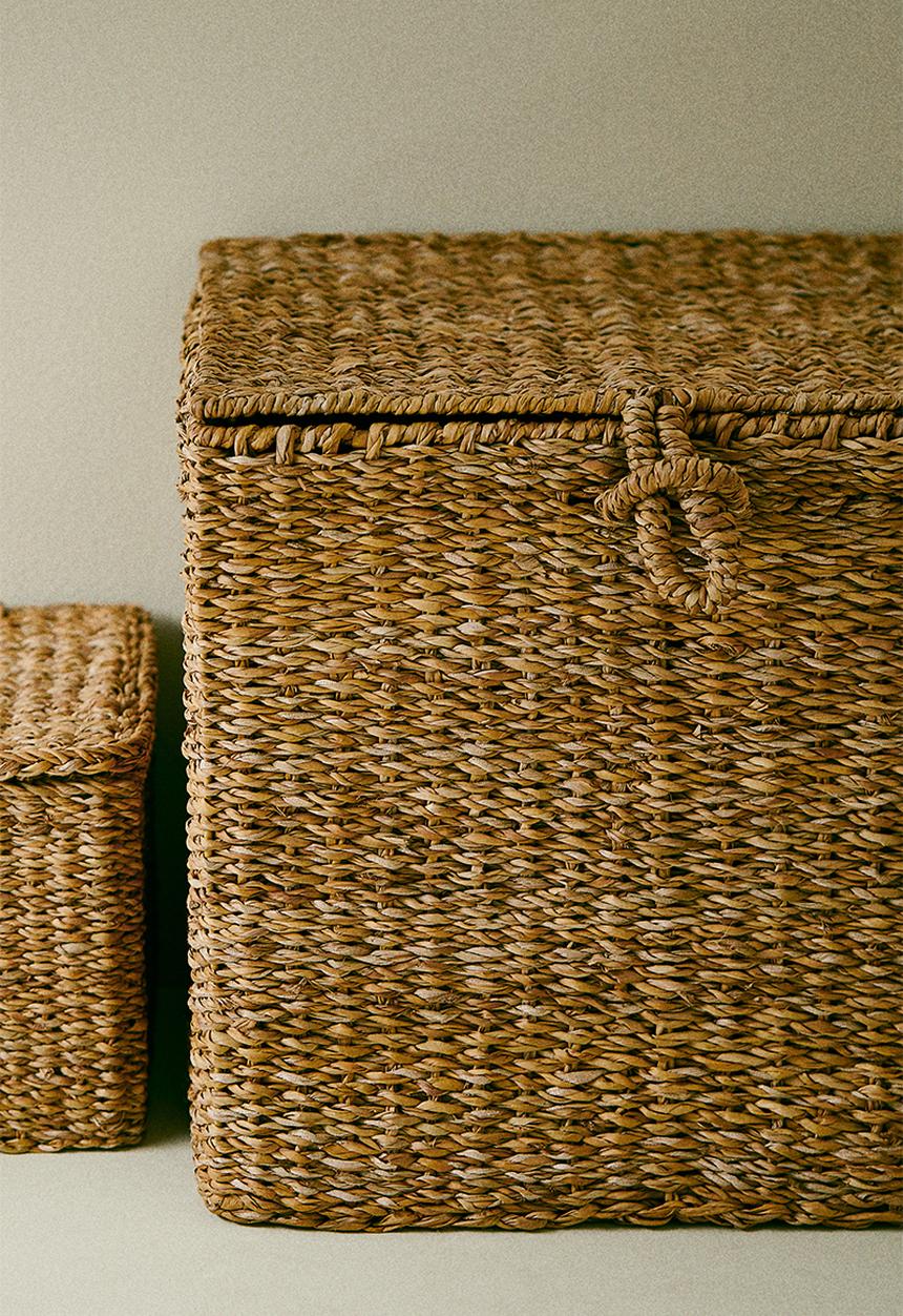 H&M - Lidded seagrass storage basket - beige