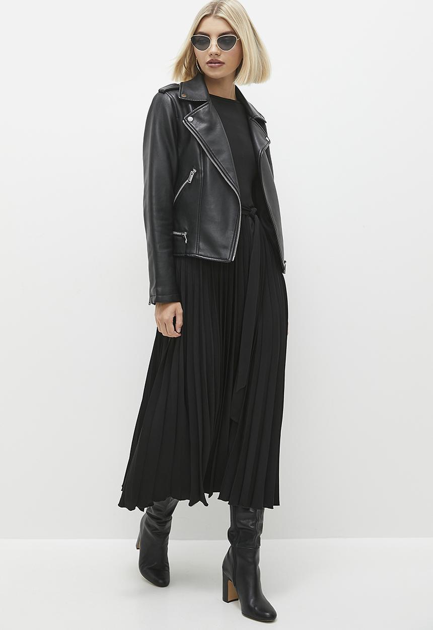 MILLA - Knit pleated fit & flare dress - black