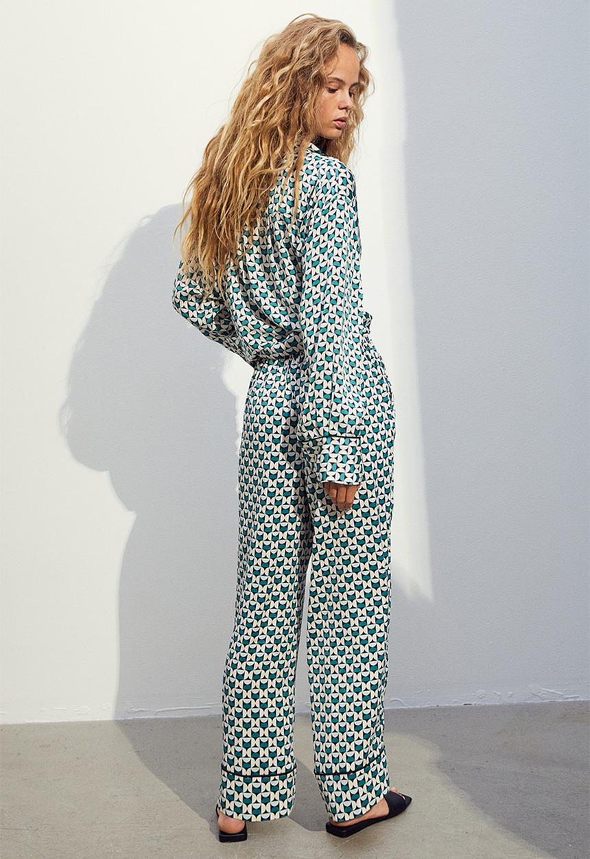 H&M - Wide satin trousers - green multi