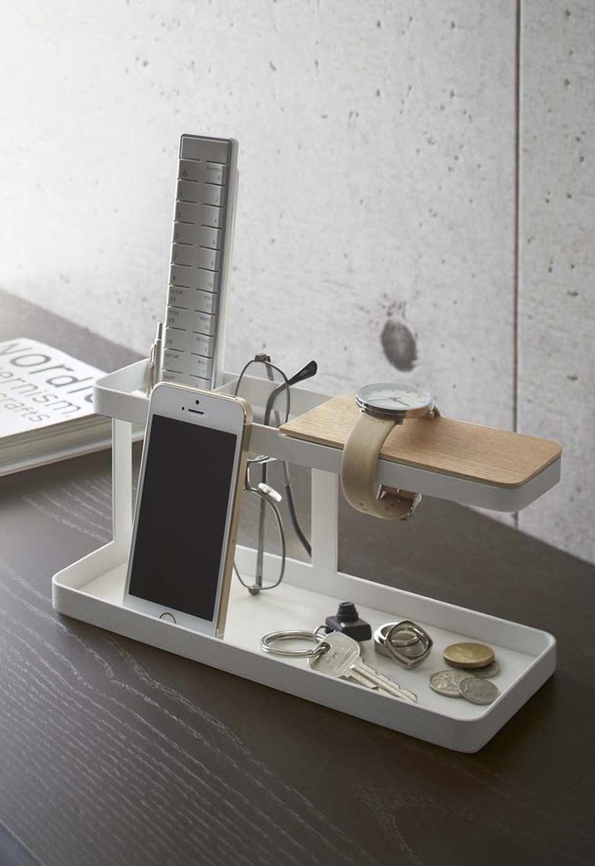 Yamazaki - Tower Desk Organizer w/ Steel & Wood - White