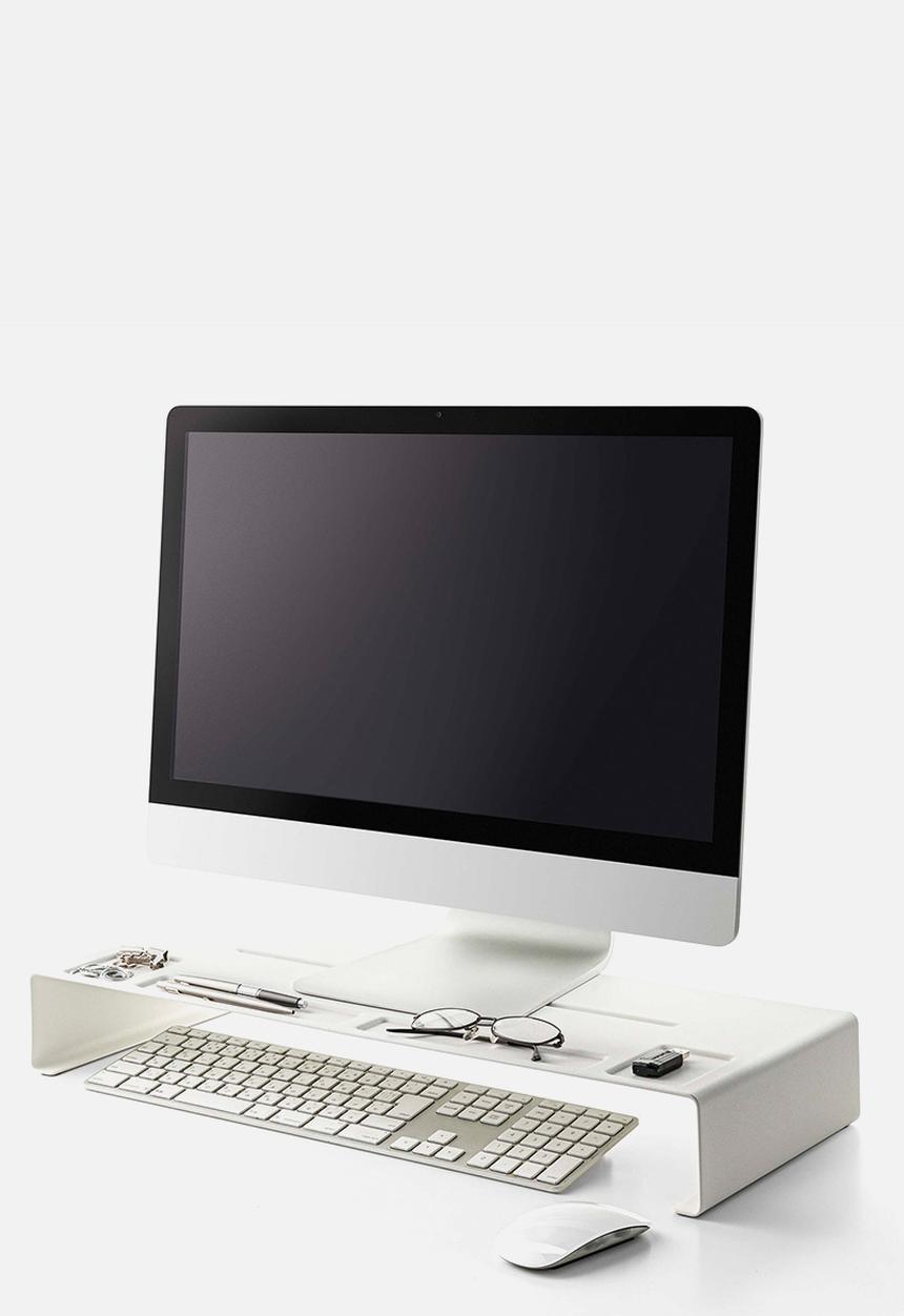 Yamazaki - Steel Tower PC Monitor Stand - White