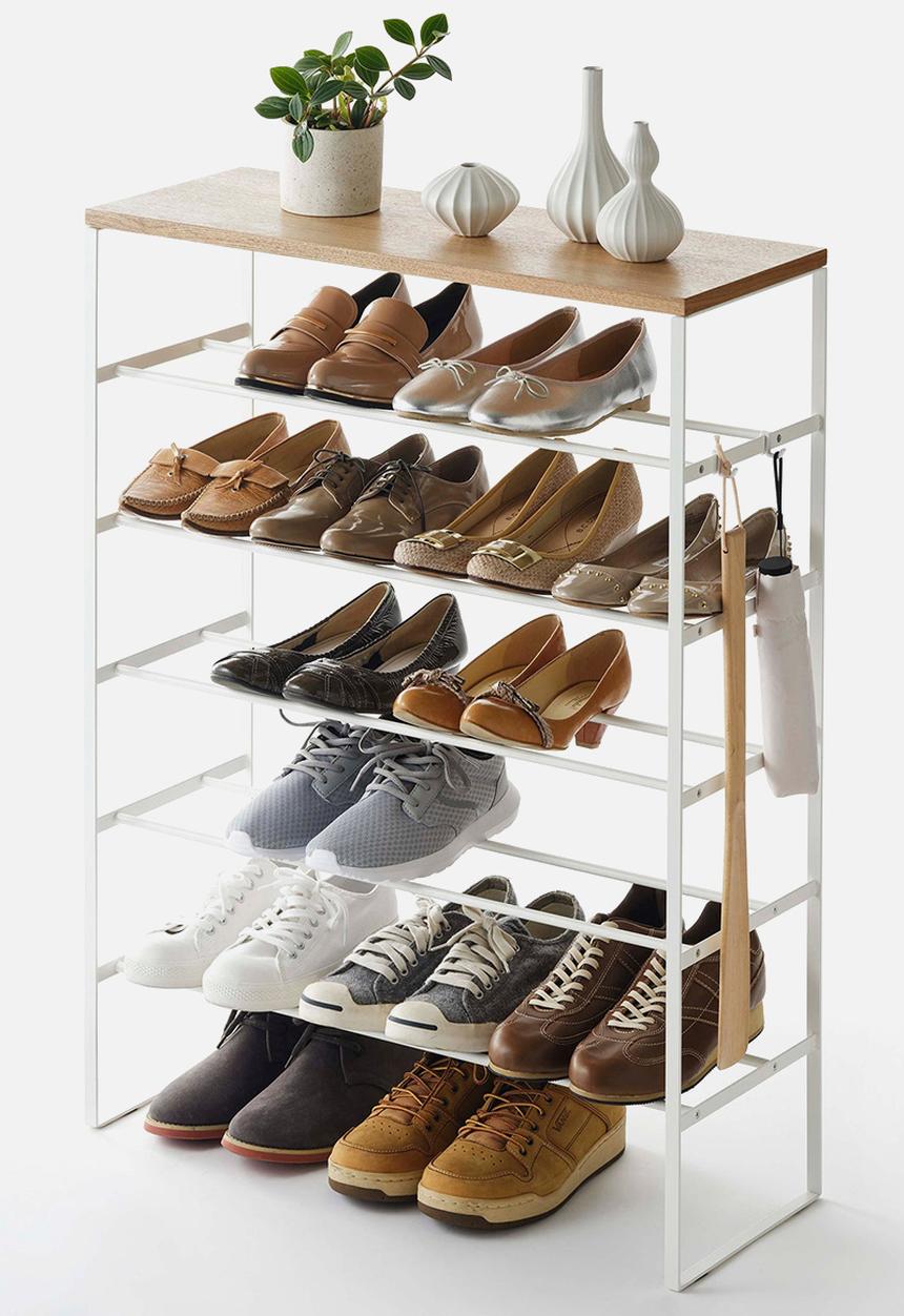 Yamazaki - Tower 6-Tiered Wood-Top Shoe Rack -  White