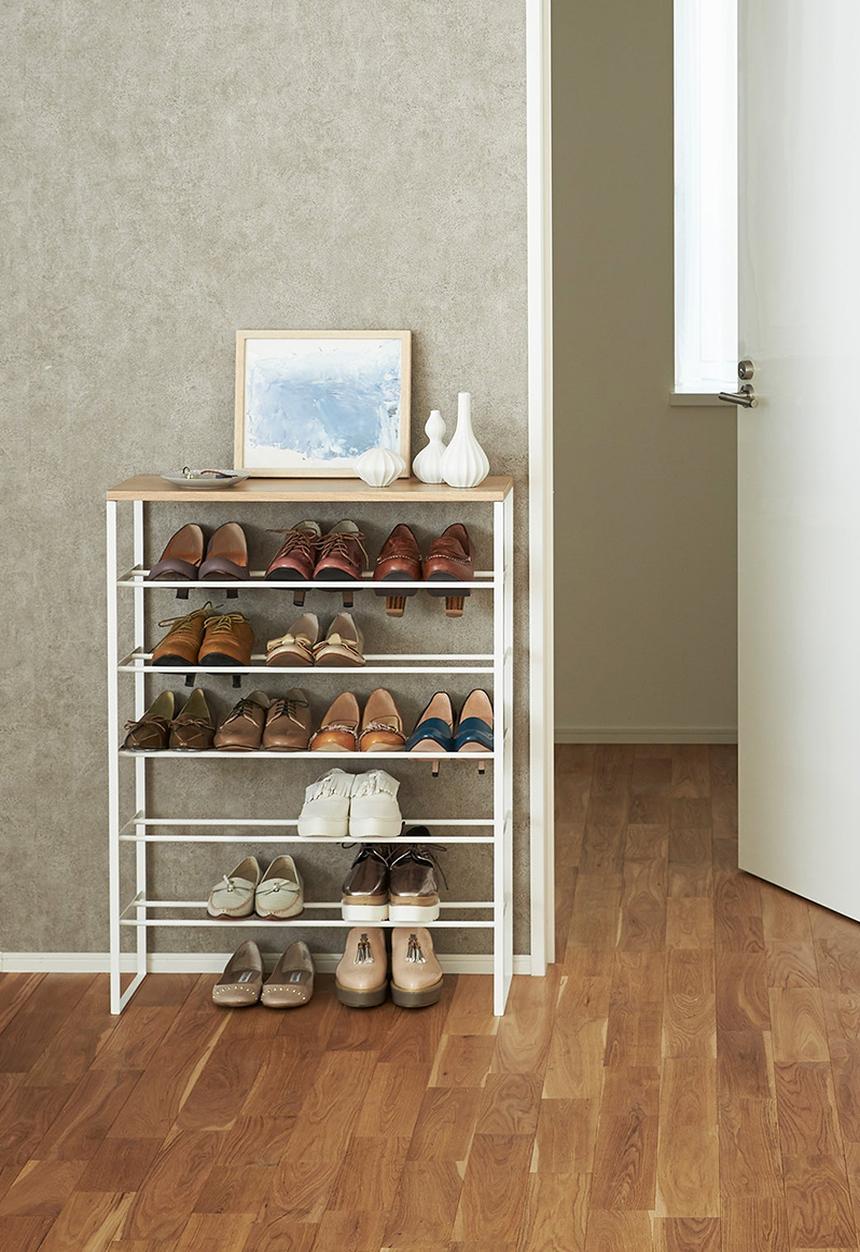 Yamazaki - Tower 6-Tiered Wood-Top Shoe Rack -  White