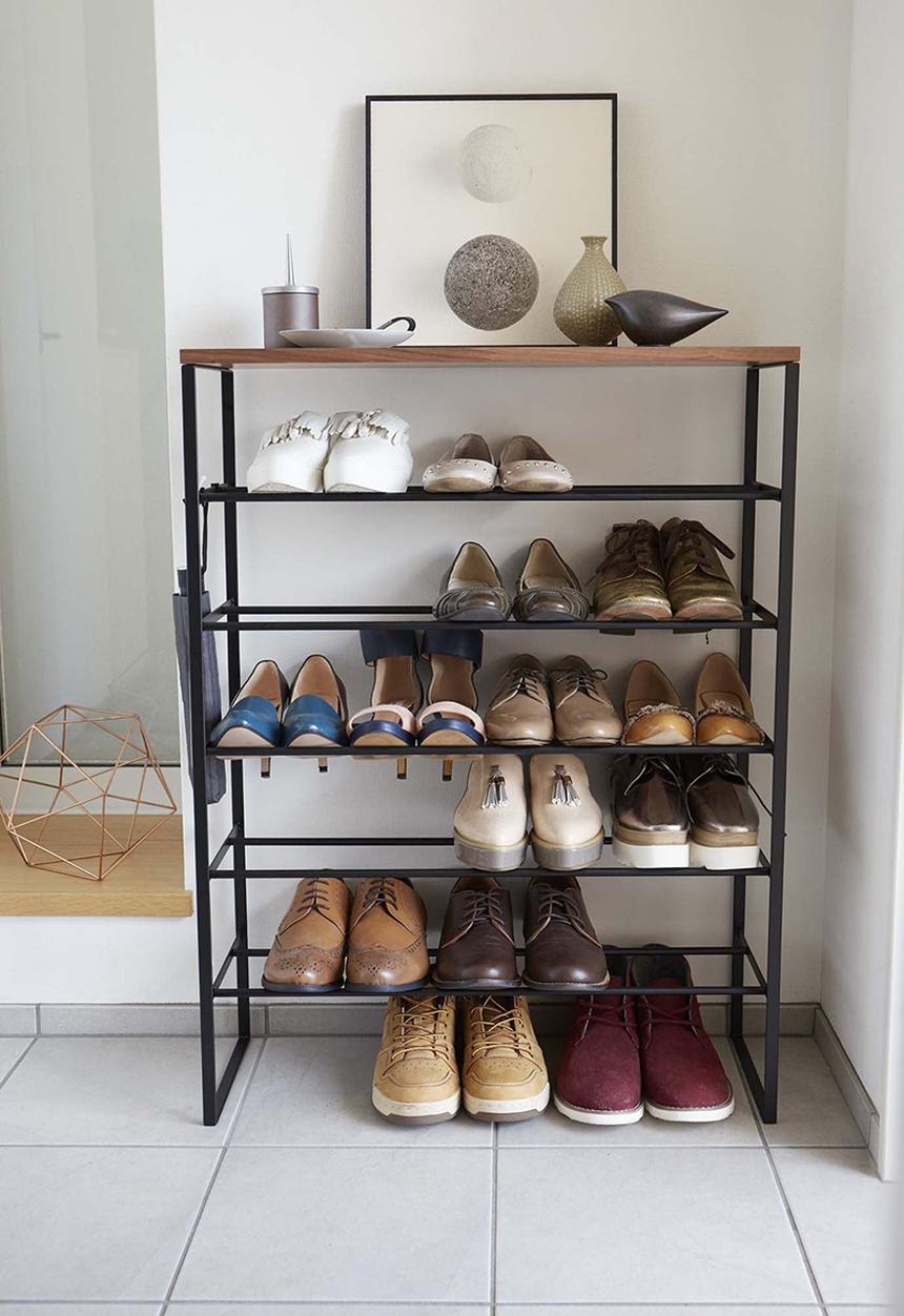 Yamazaki - Tower 6-Tiered Wood-Top Shoe Rack - Black