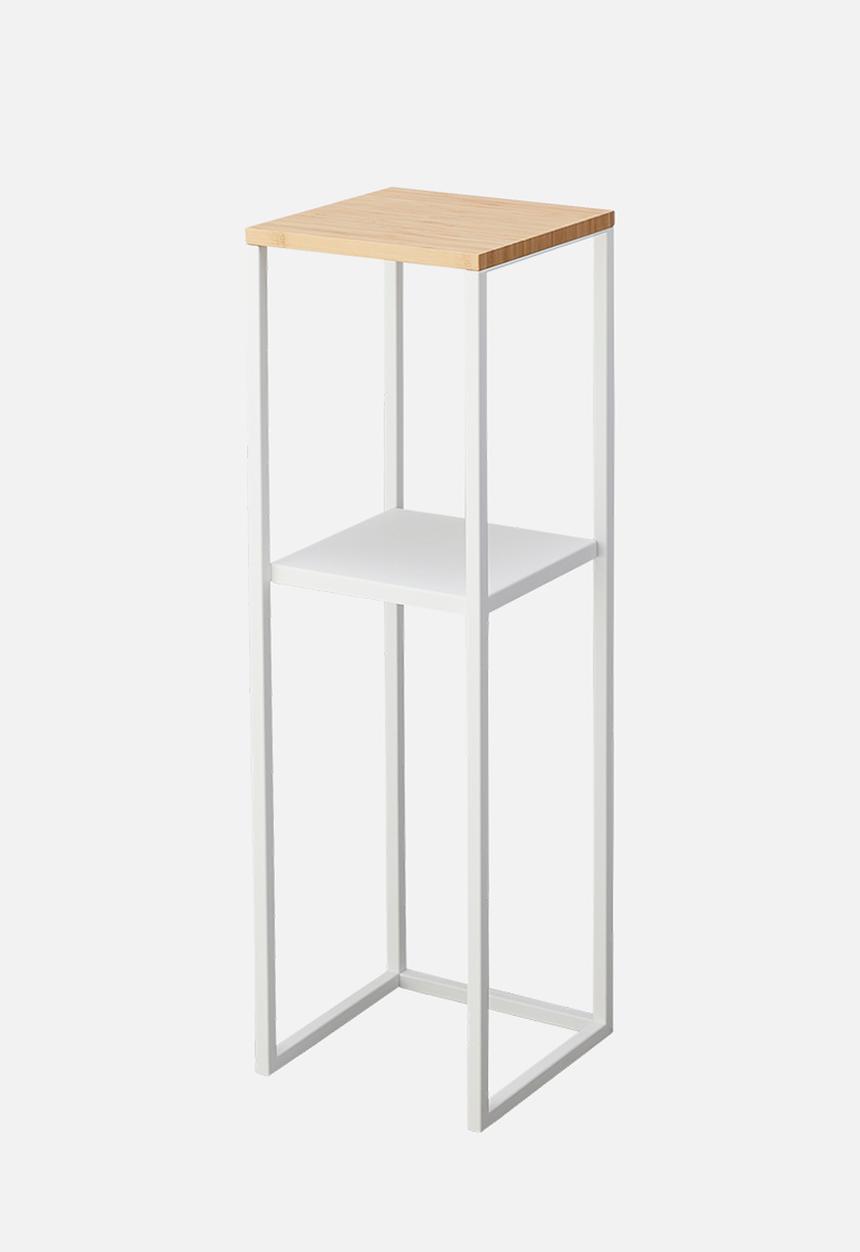 Yamazaki - Tower 2-Tiered Shelf w/ Wooden Top - White