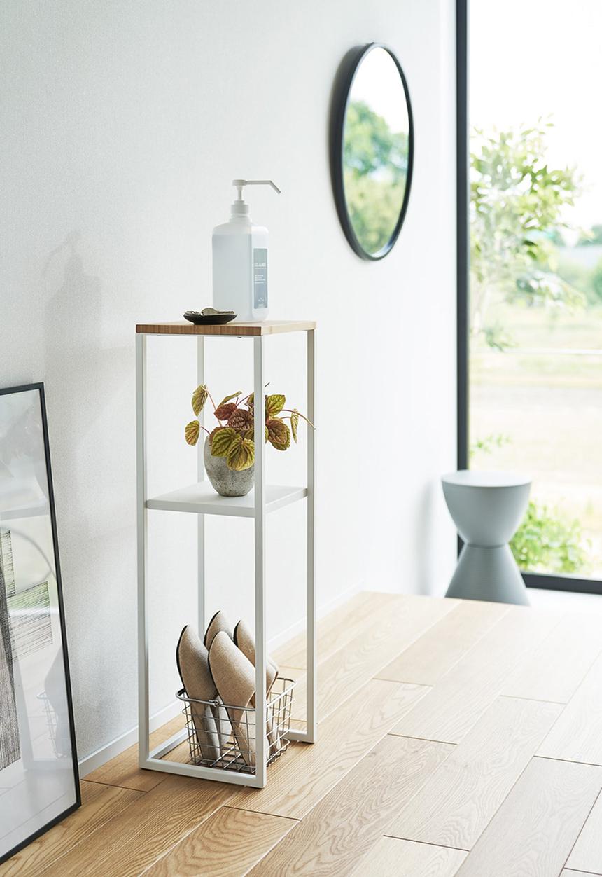 Yamazaki - Tower 2-Tiered Shelf w/ Wooden Top - White