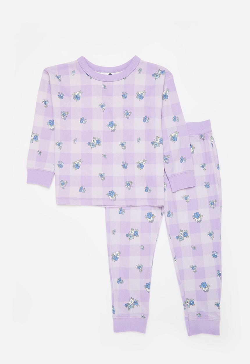 Cotton On - Serena long sleeve pyjama set - pale violet/ava ditsy gingham