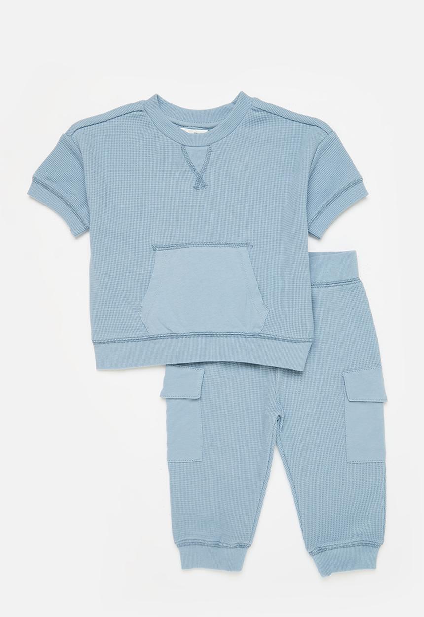 Cotton On - Bundle rex waffle sweater & auggie waffle trackpan - dusty blue