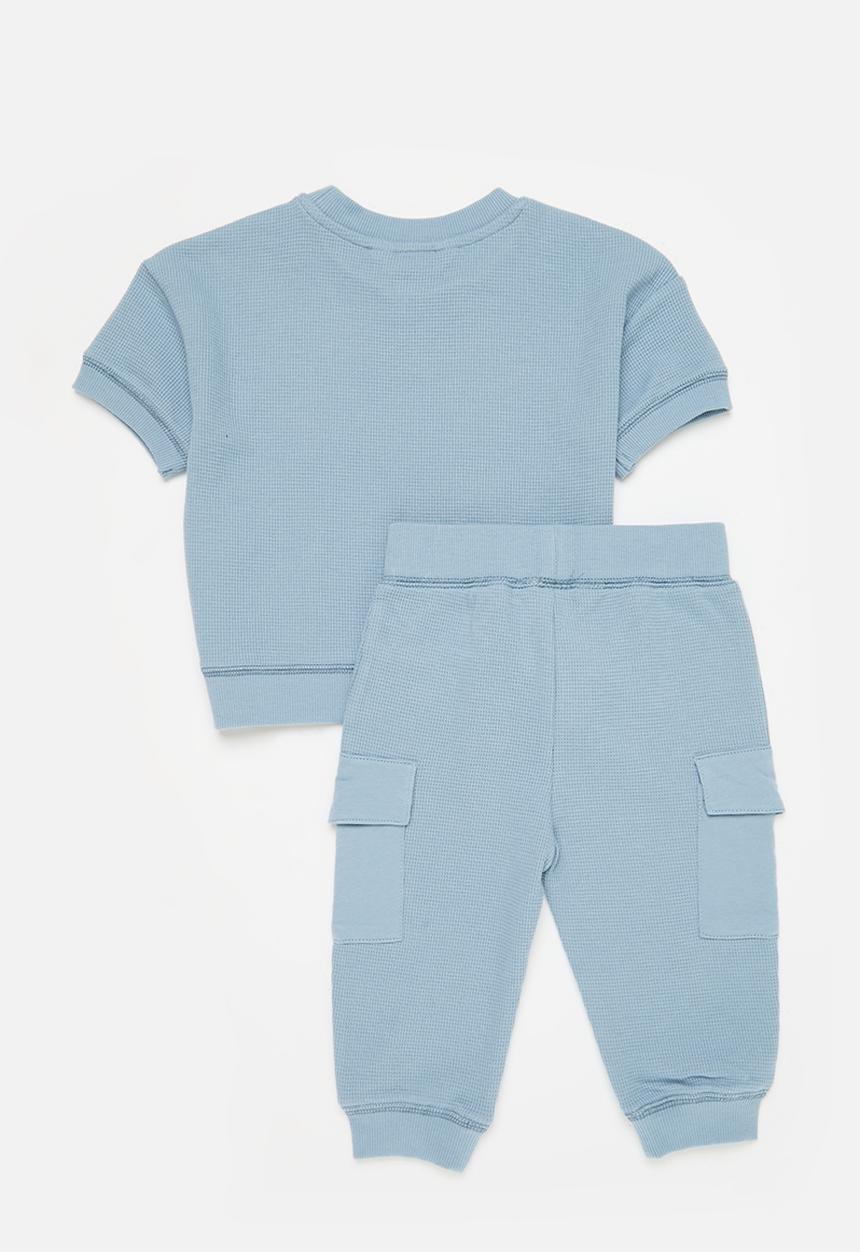 Cotton On - Bundle rex waffle sweater & auggie waffle trackpan - dusty blue