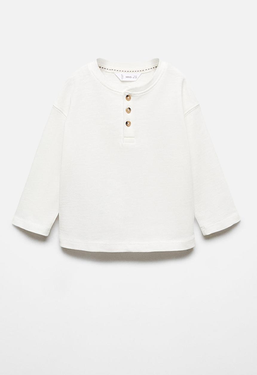 MANGO - T-shirt henleyb - off white