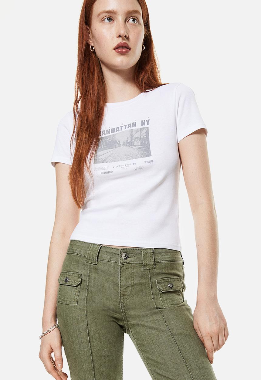 H&M - Fitted cotton top - multi, white