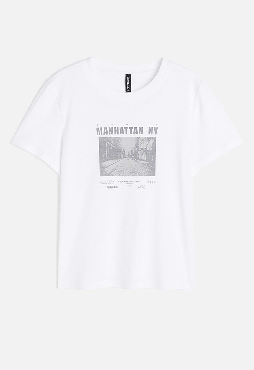 H&M - Fitted cotton top - multi, white