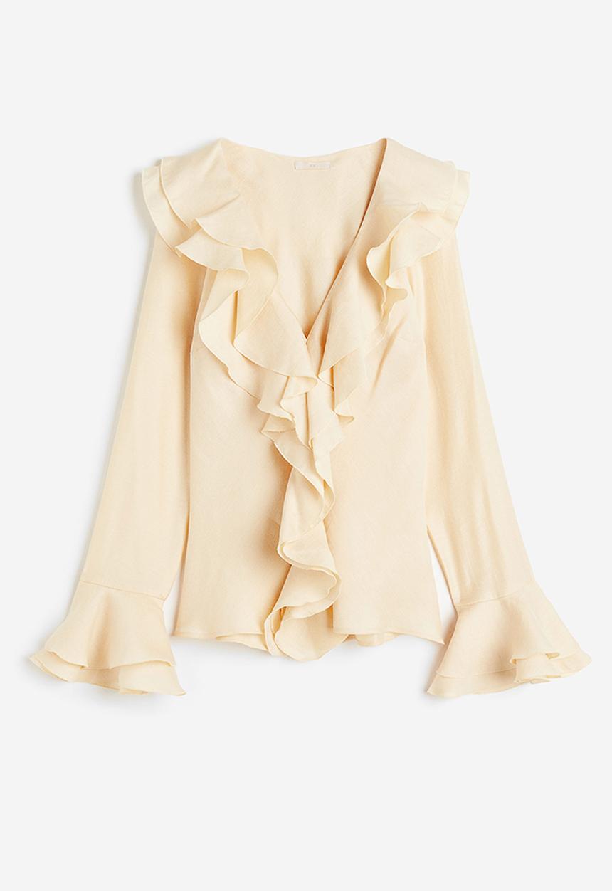 H&M - Flounce-trimmed blouse - beige