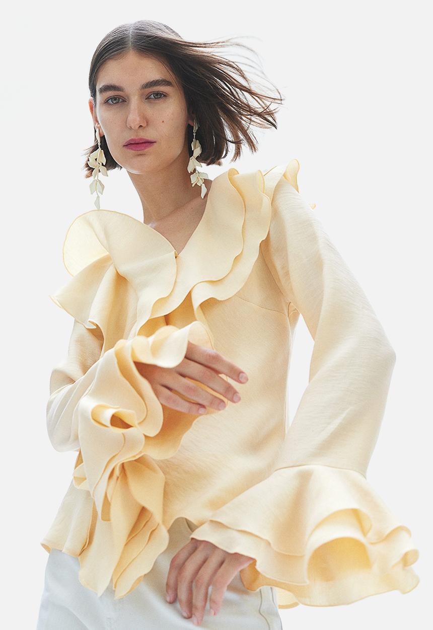 H&M - Flounce-trimmed blouse - beige