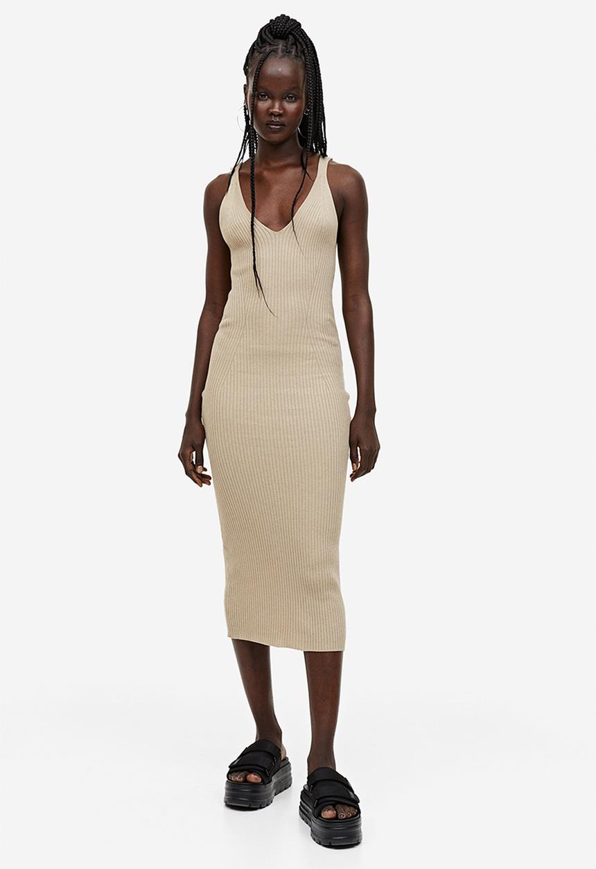 H&M - Rib-knit bodycon dress - beige