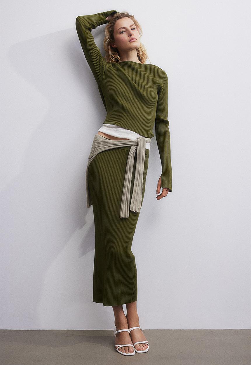 H&M - Rib-knit skirt - green