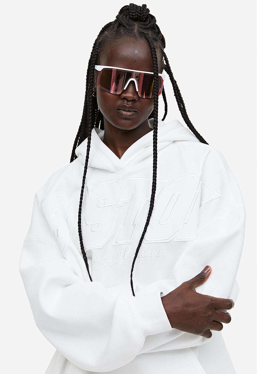 H&M - Oversized appliquéd hoodie - white