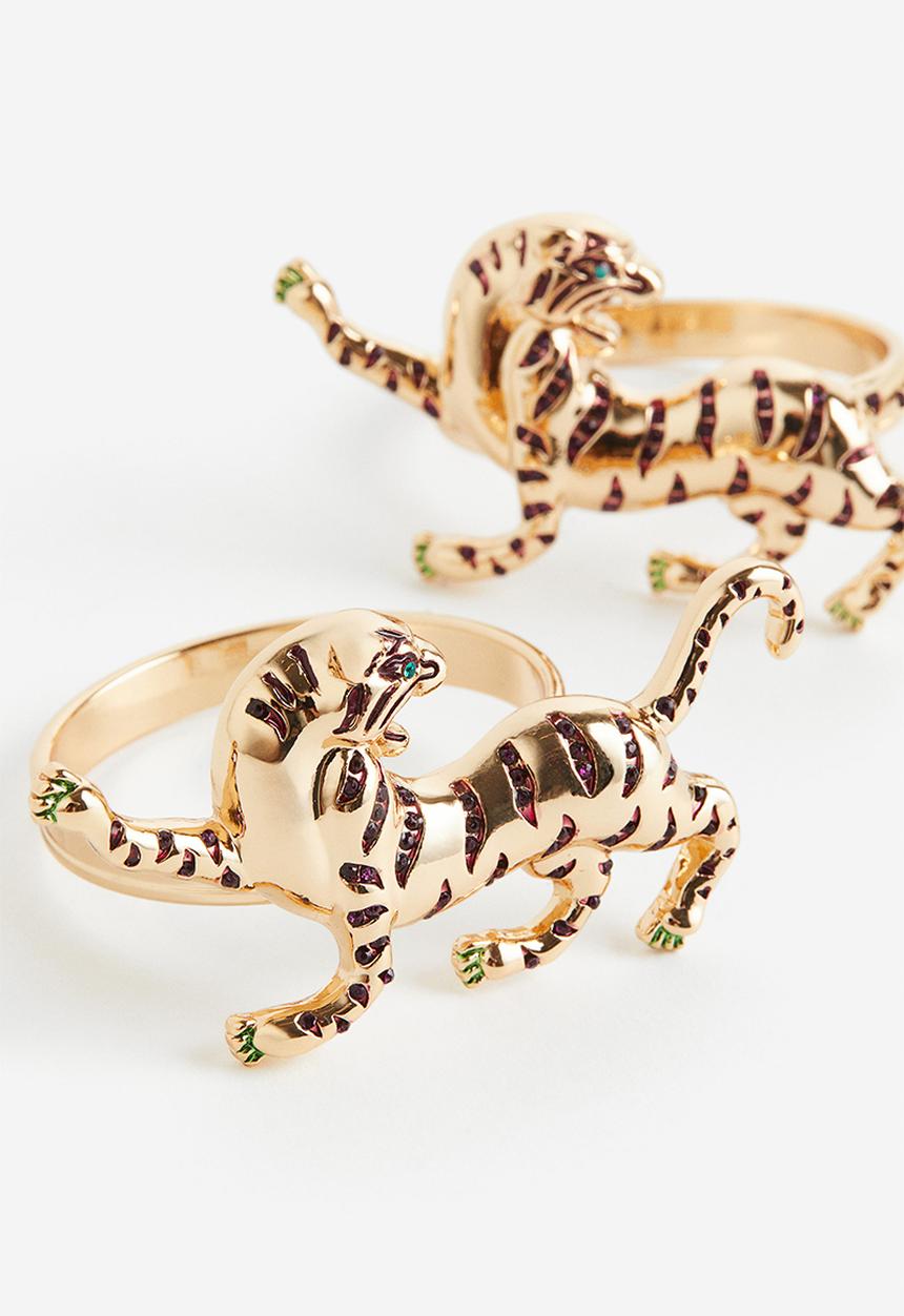 H&M - 2-pack metal napkin rings - red,gold