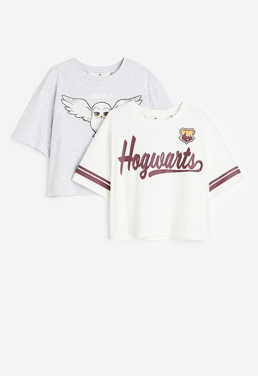 H&M - 2-pack printed t-shirts - grey & white