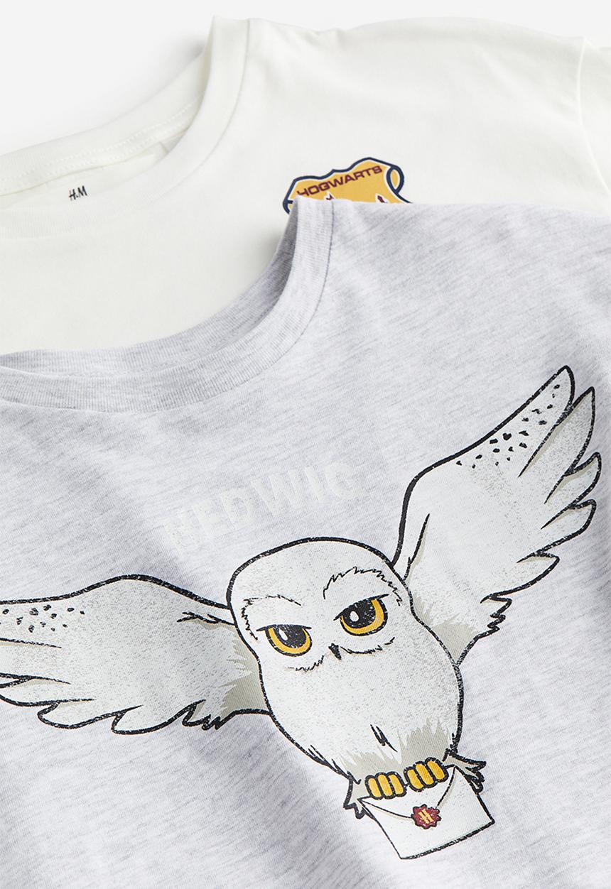 H&M - 2-pack printed t-shirts - grey & white