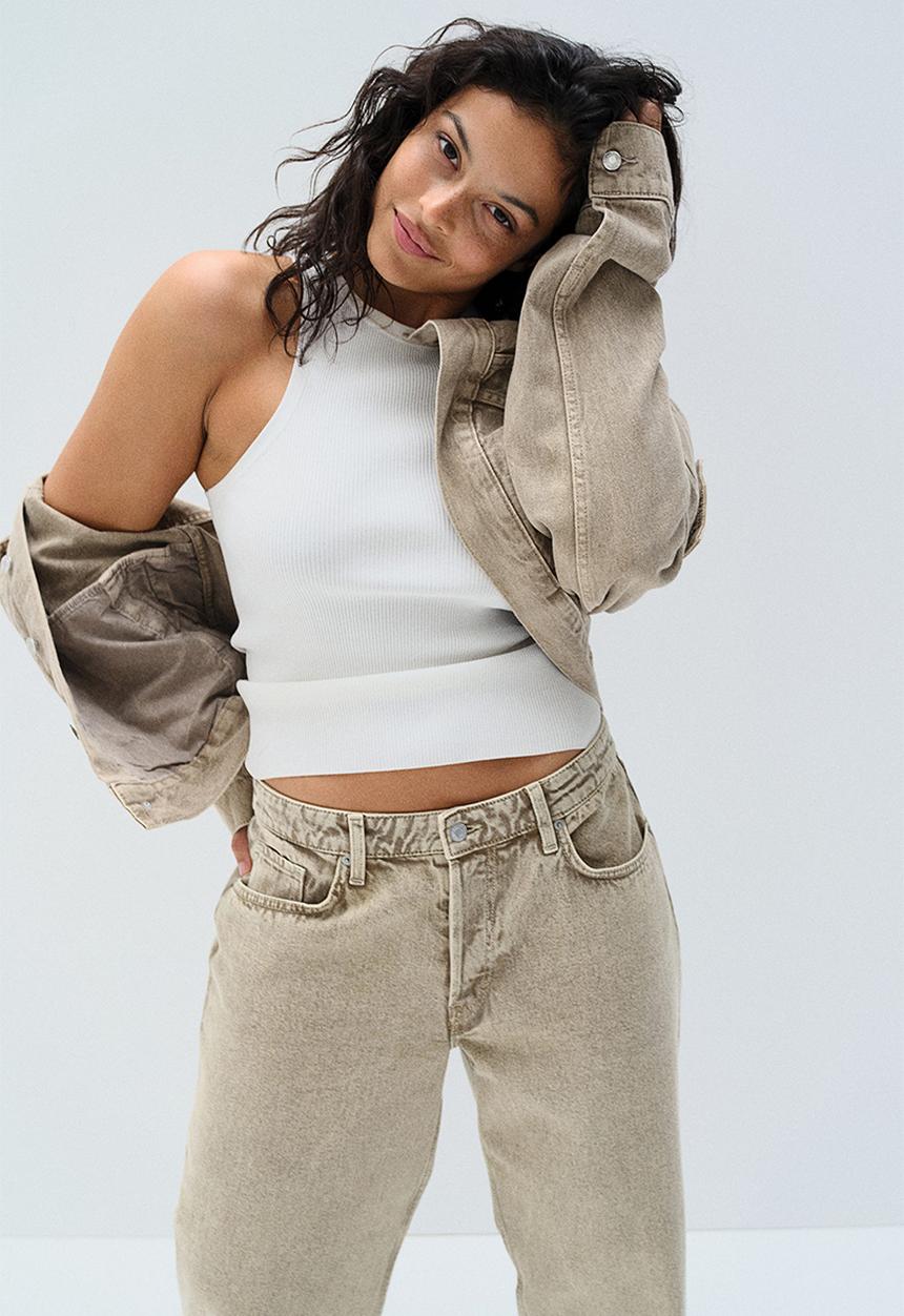 H&M - Curvy fit baggy low jeans - beige