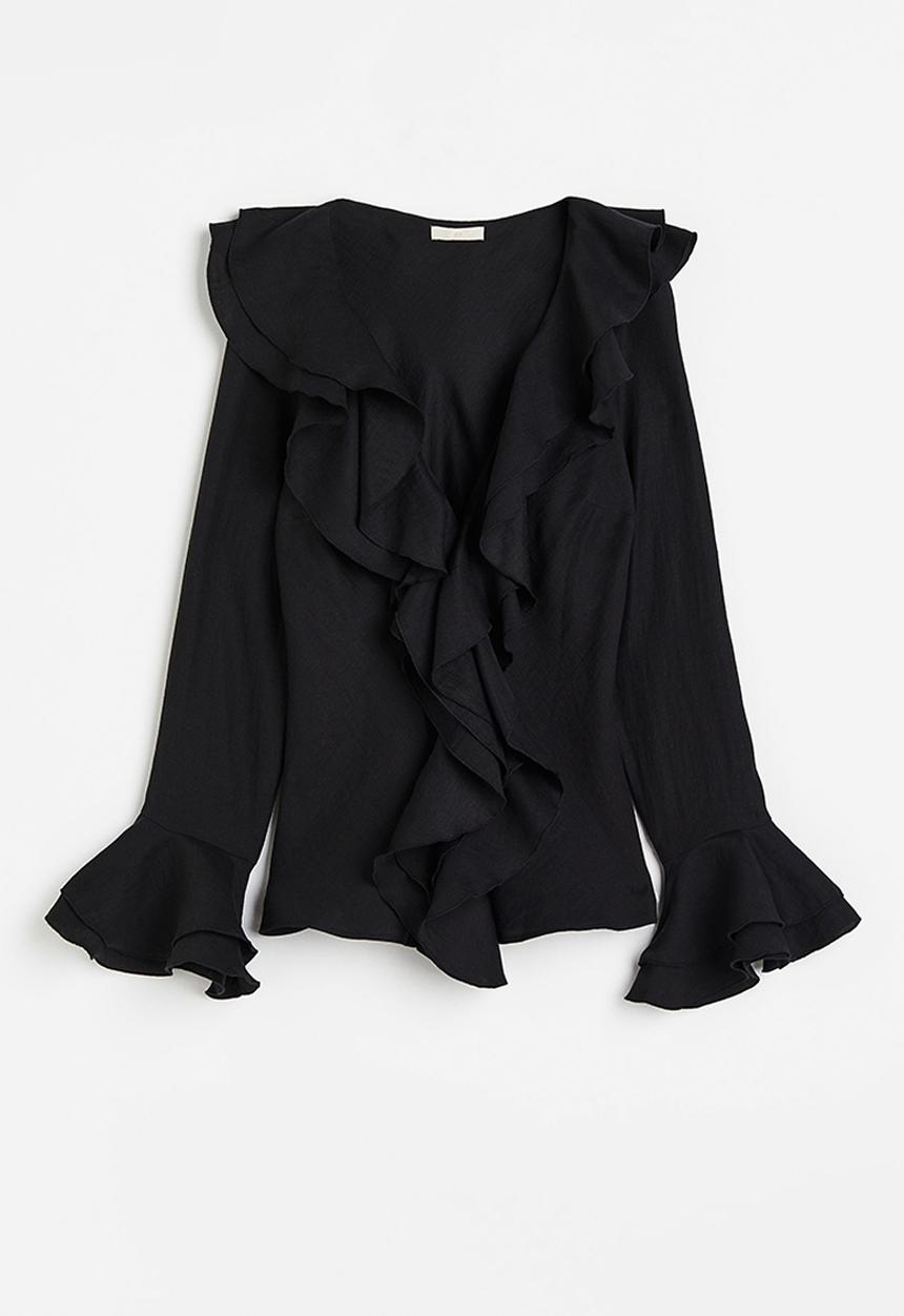 H&M - Flounce-trimmed blouse - black