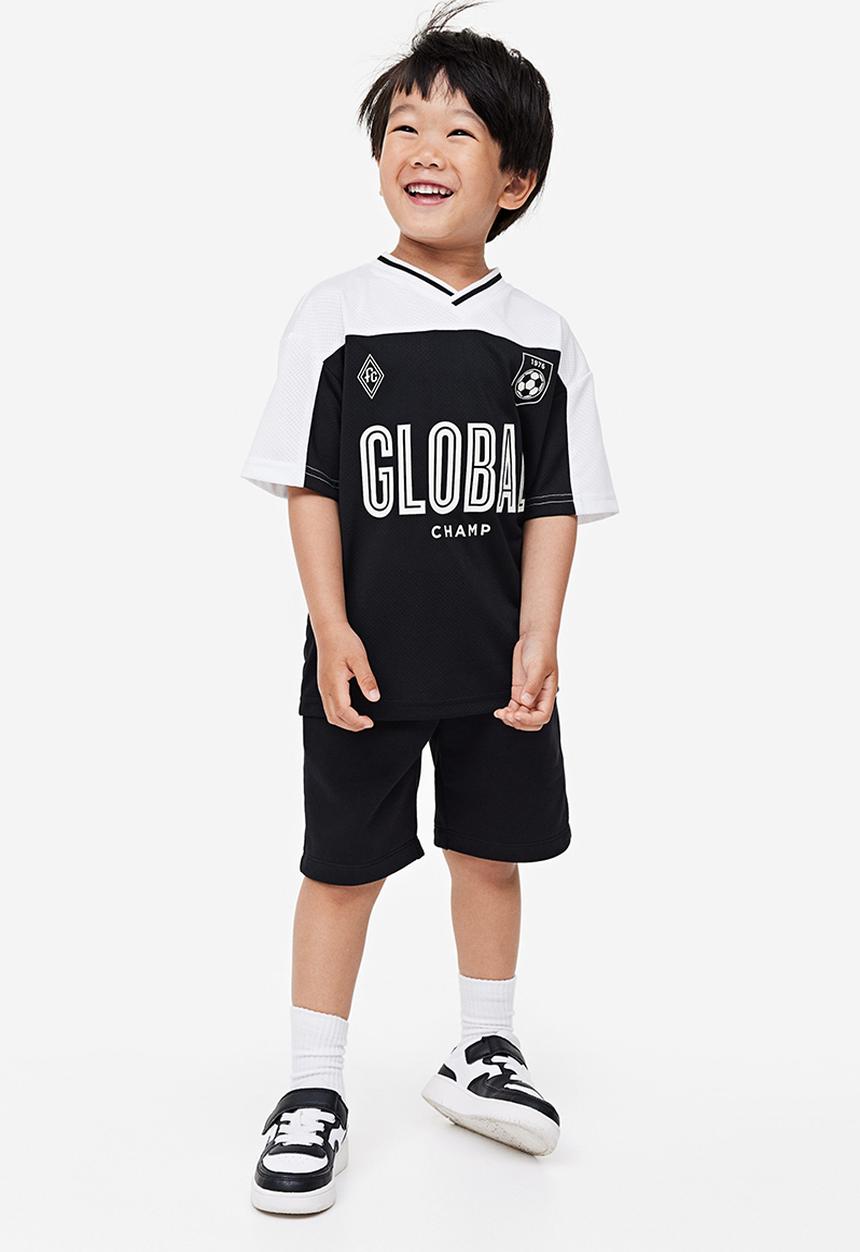 H&M - Mesh T-shirt - black & white