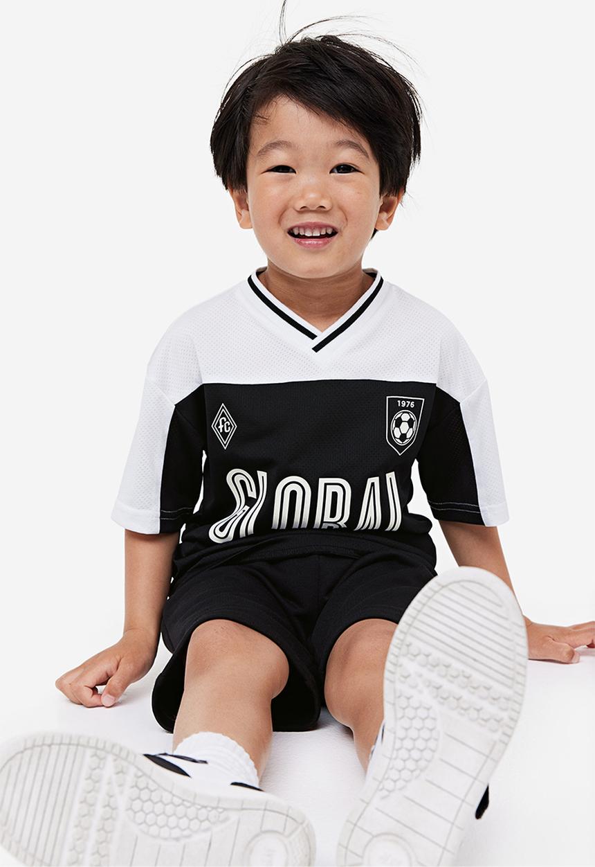 H&M - Mesh T-shirt - black & white