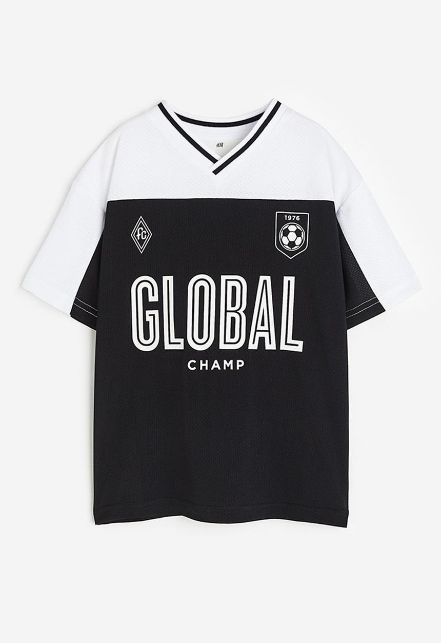 H&M - Mesh T-shirt - black & white