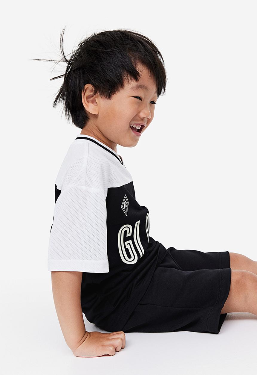 H&M - Mesh T-shirt - black & white