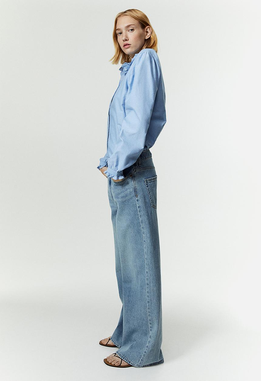 H&M - Frill-trimmed oxford blouse - blue