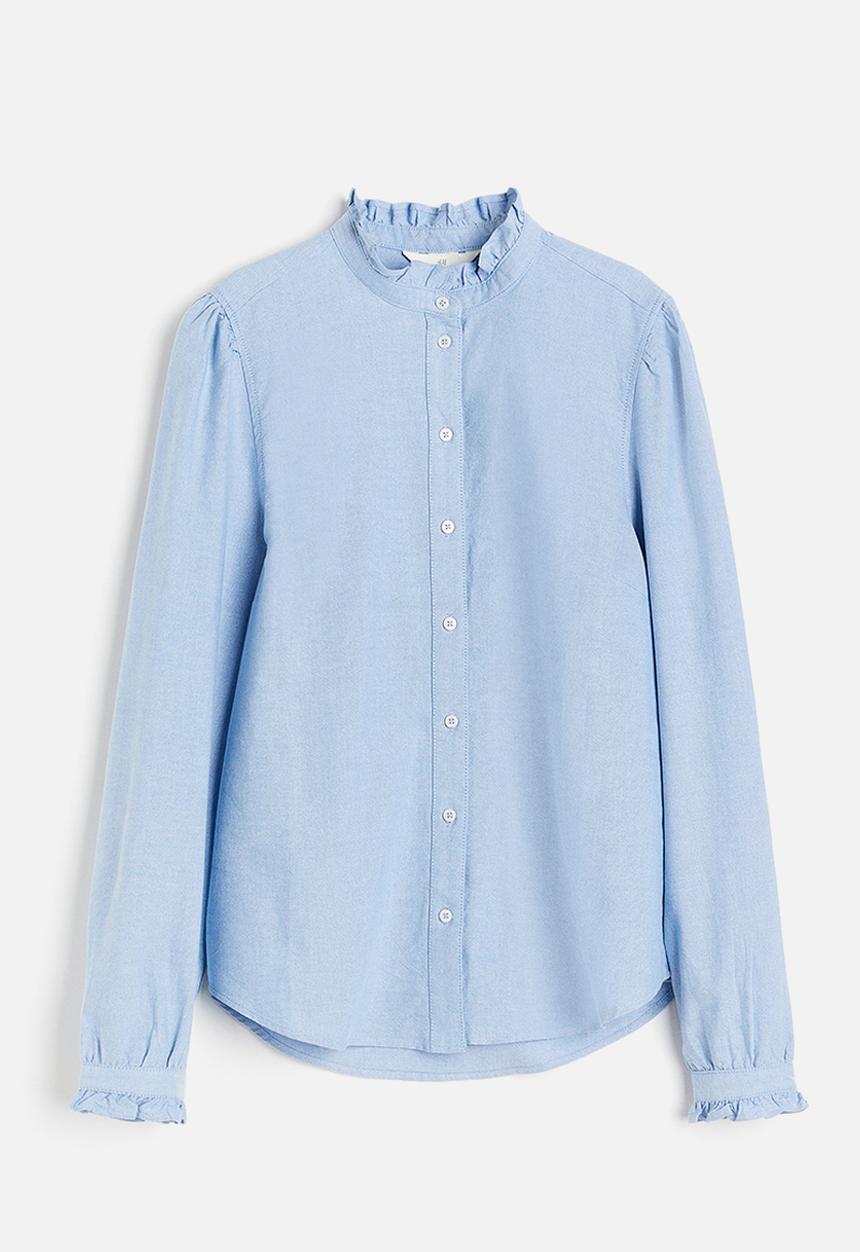 H&M - Frill-trimmed oxford blouse - blue